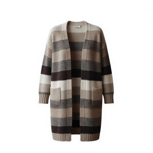 Magaschoni Womens S/P 100% Cashmere Striped Cardigan Sweater